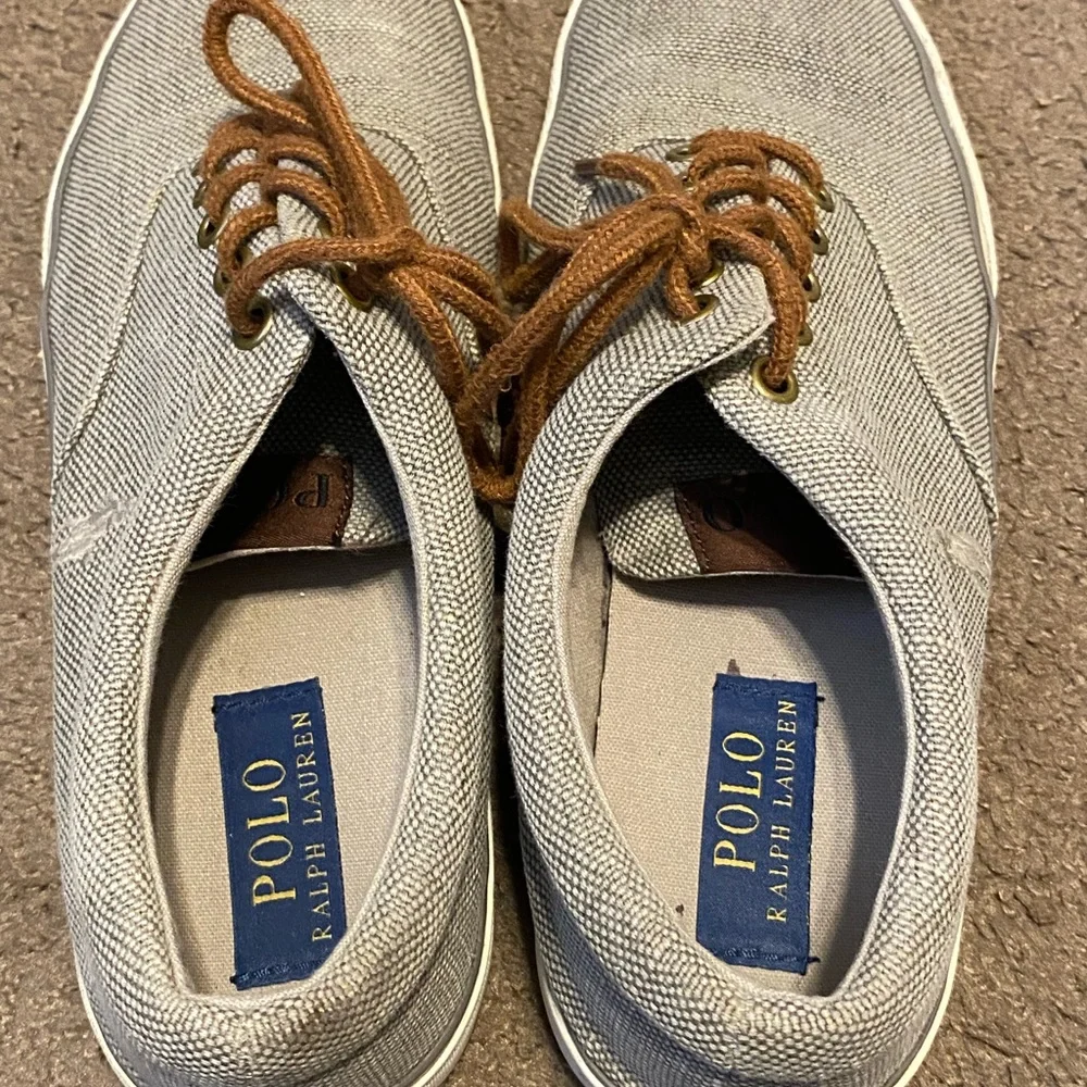 Mens Polo Ralph Lauren Forestmont II Gray White Canvas Boat Shoes Size‎ 9